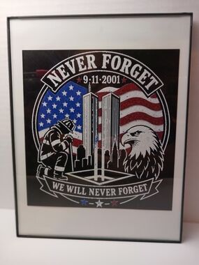 Never Forget 9/11 Framed Memorial Wall Art - Black, Red, White, Blue
